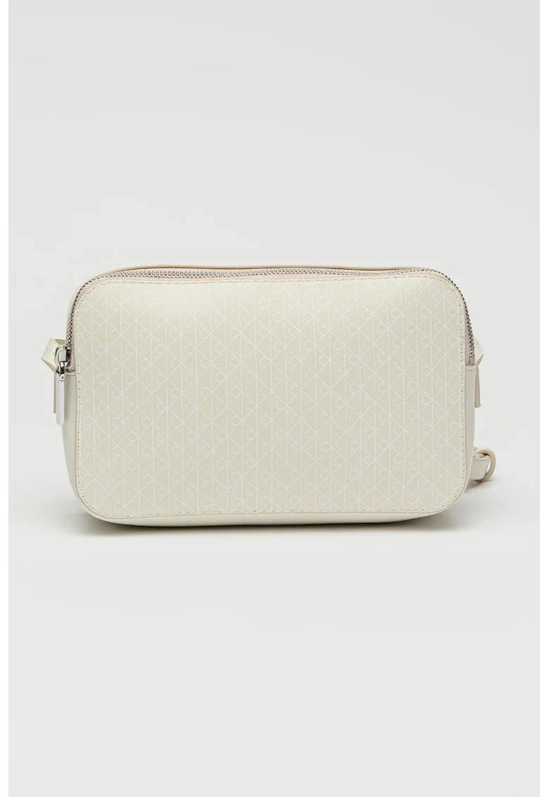 Geanta crossbody din piele ecologica cu model monograma, Alb