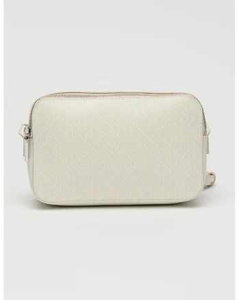 Geanta crossbody din piele ecologica cu model monograma, Alb
