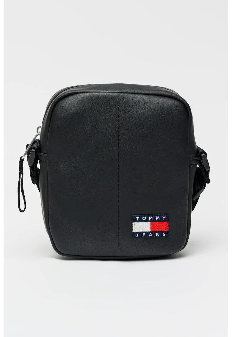 Geanta crossbody din piele ecologica cu bareta din material textil, Negru
