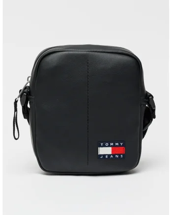Geanta crossbody din piele ecologica cu bareta din material textil, Negru