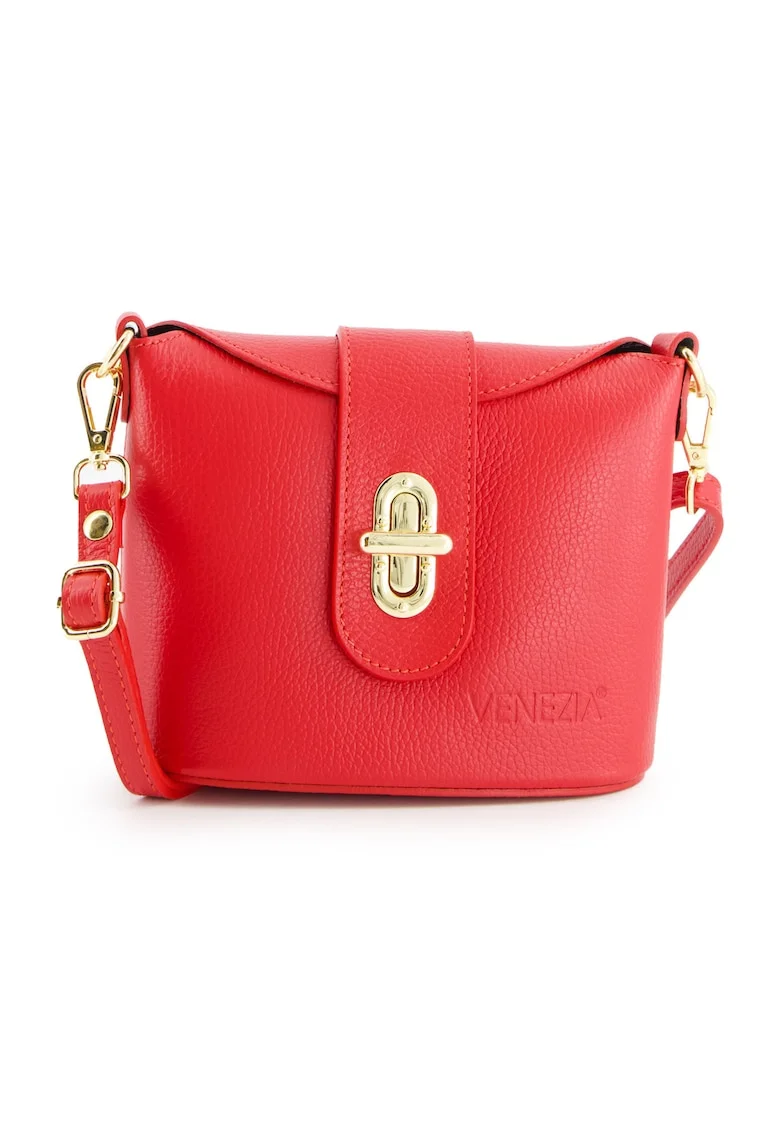 Geanta crossbody dama  piele naturala, 18x20x9cm, curea detasabila max 138cm, Rosu