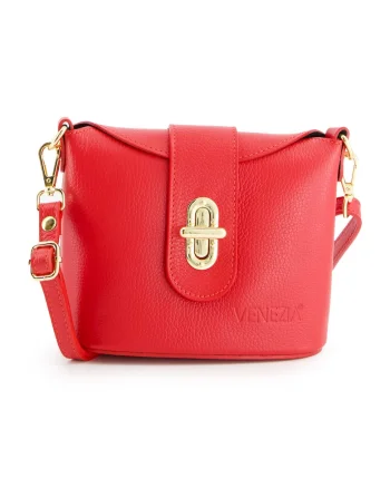 Geanta crossbody dama  piele naturala, 18x20x9cm, curea detasabila max 138cm, Rosu