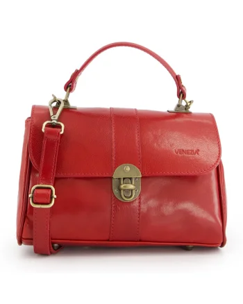 Geanta crossbody  din piele naturala, 17x26x10cm, cu manere de 24cm, curea detasabila max 124cm, 2 compartimente interioare, Rosu