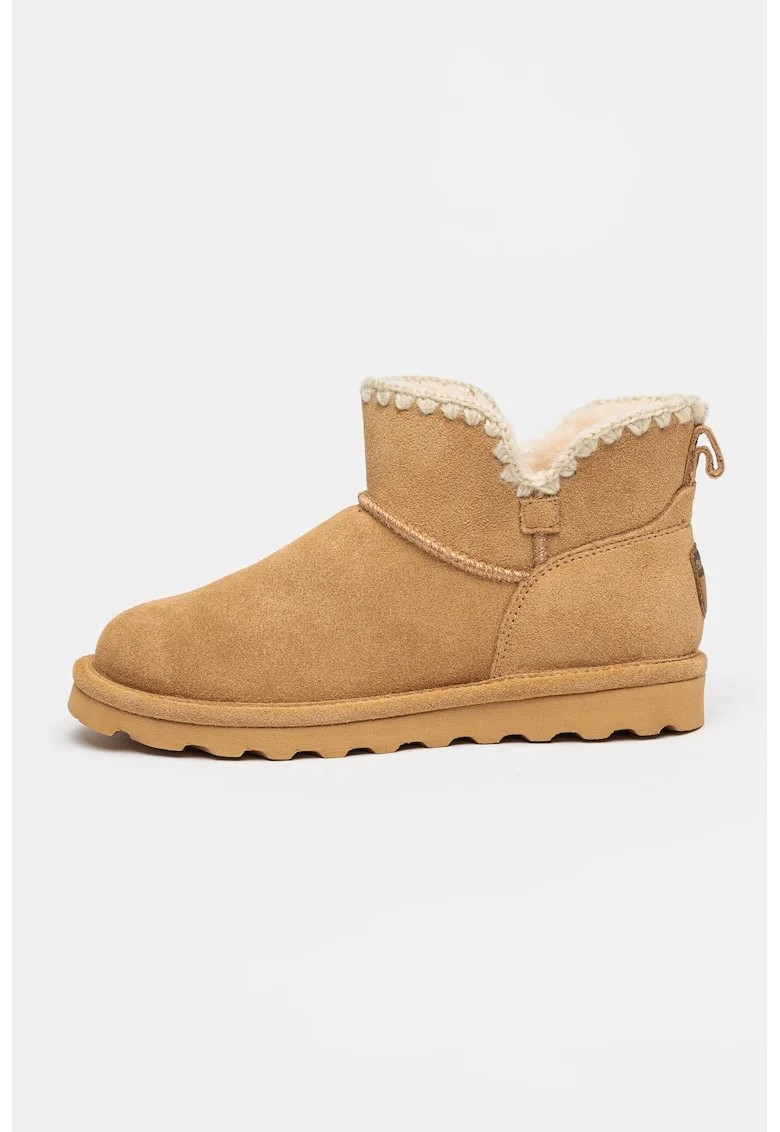 Ghete slip-on flatform de piele intoarsa, Caramel