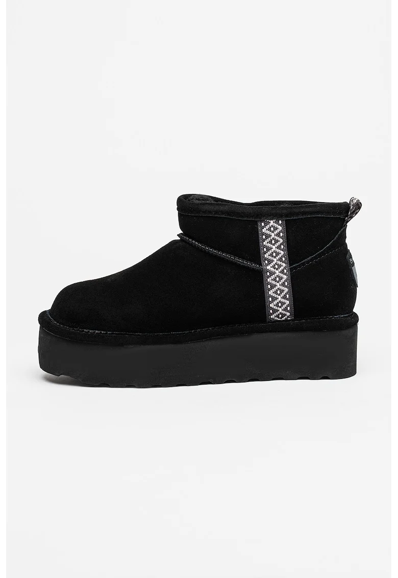 Ghete slip-on flatform din piele intoarsa, Alb/Negru/Albastru azur