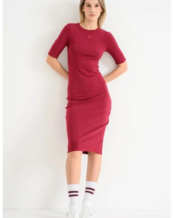 Rochie cu croiala bodycon si decolteu la baza gatului, Rosu inchis