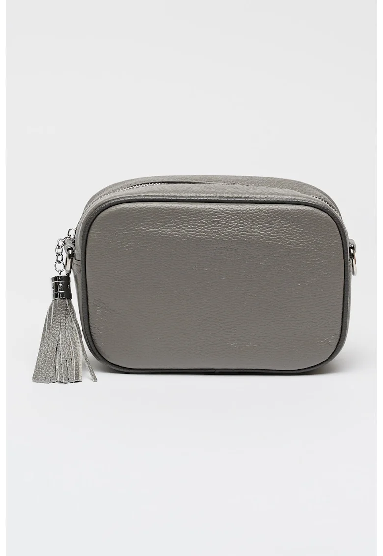 Geanta crossbody din piele cu accesoriu canaf, Gri inchis