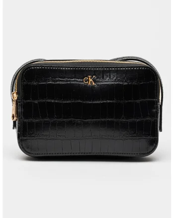 Geanta crossbody de piele ecologica cu model crocodil, Negru