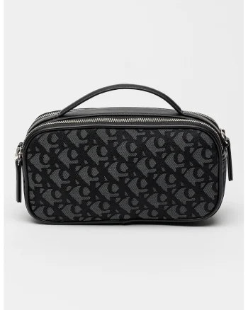 Geanta crossbody cu model cu monograma si doua compartimente, Negru/Gri