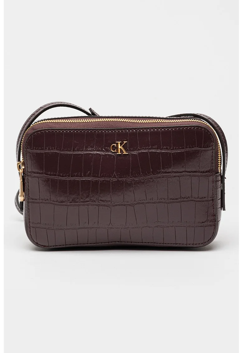 Geanta crossbody de piele ecologica cu model crocodil, Violet tyrian