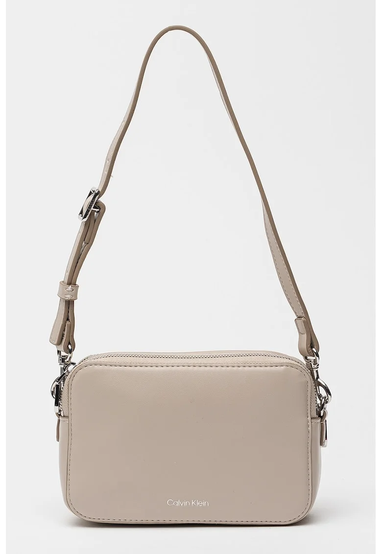 Geanta crossbody de piele ecologica cu bareta suplimentara, Maro taupe deschis