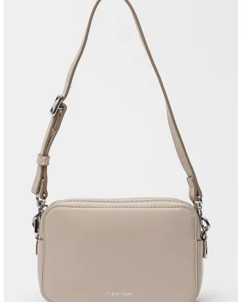 Geanta crossbody de piele ecologica cu bareta suplimentara, Maro taupe deschis