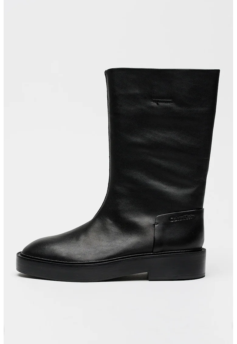Cizme medii slip-on de piele, Negru
