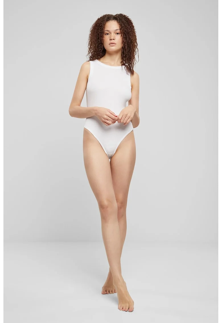Body fara maneci din amestec de bumbac, Alb