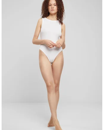 Body fara maneci din amestec de bumbac, Alb