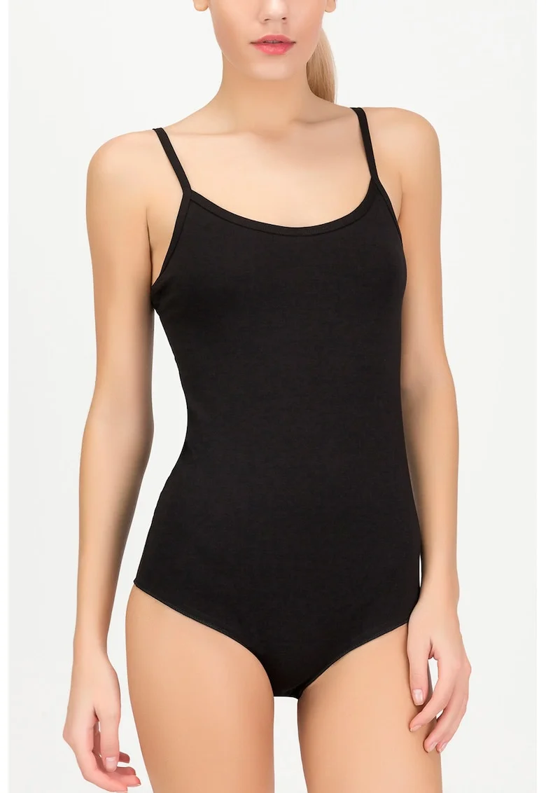 Body din amestec de bumbac cu decolteu adanc, Negru