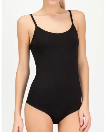 Body din amestec de bumbac cu decolteu adanc, Negru