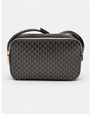 Geanta crossbody din piele ecologica cu model monograma, Negru/Maro deschis