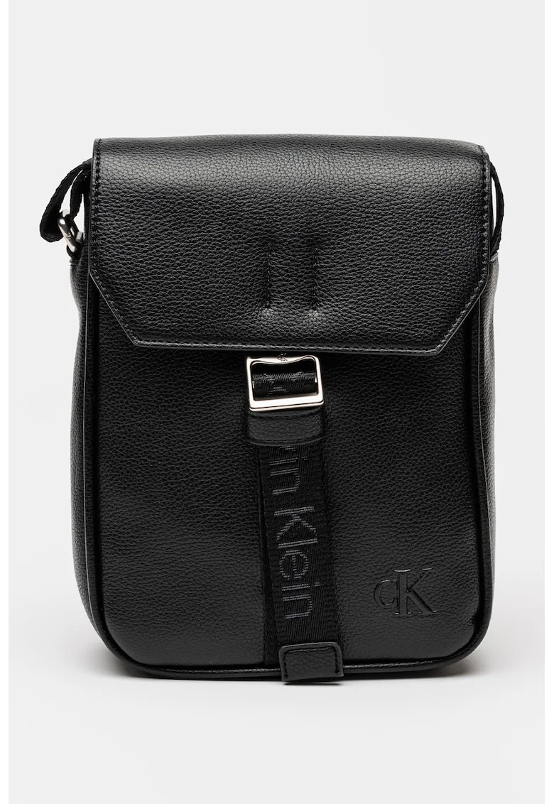 Geanta crossbody din piele ecologica cu clapa, Negru