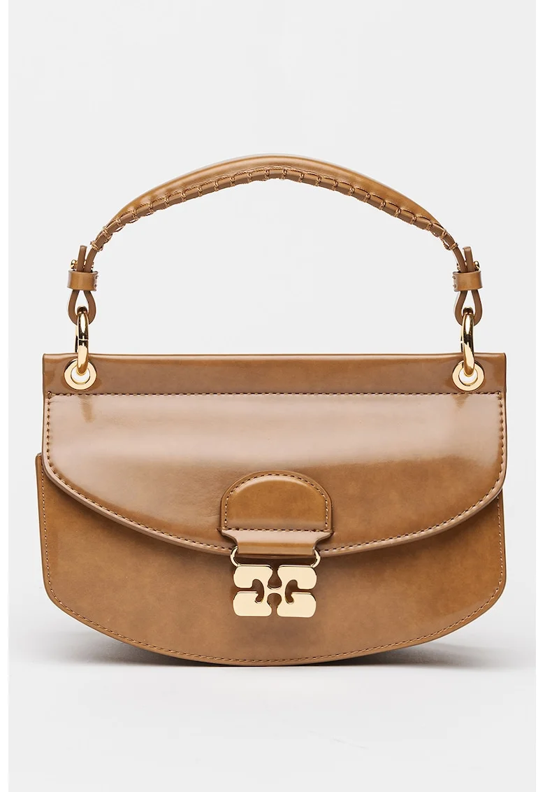 Geanta crossbody de piele ecologica cu clapa si bareta detasabila, Caramel