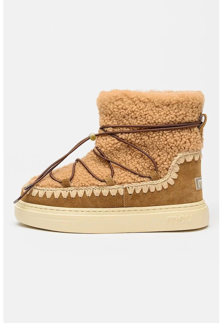 Ghete slip-on cu piele intoarsa si lana Eskimo 18, Maro