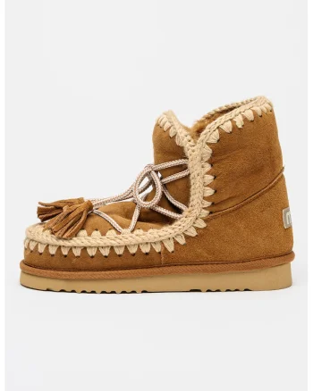 Ghete slip-on de piele intoarsa si lana cu sireturi Eskimo 18, Maro/Bej