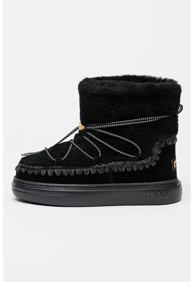 Ghete slip-on cu piele intoarsa si lana Eskimo 18, Negru
