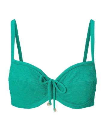 Sutien de baie texturat cu funda decorativa pe partea din fata, Verde