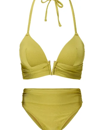 Costum de baie din doua piese, cu sutien cu burete, Galben mustar