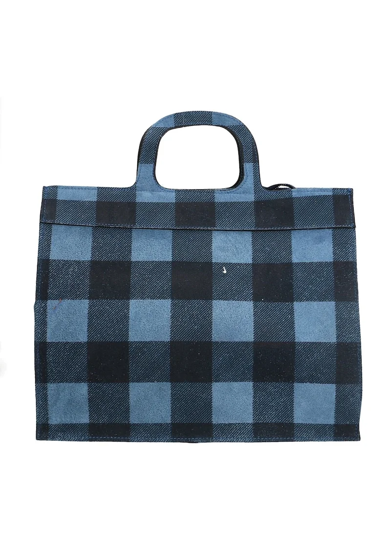 Geanta crossbody de piele intoarsa in carouri
