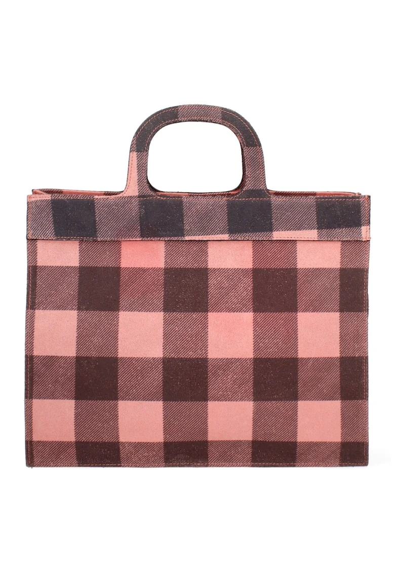 Geanta crossbody de piele intoarsa in carouri