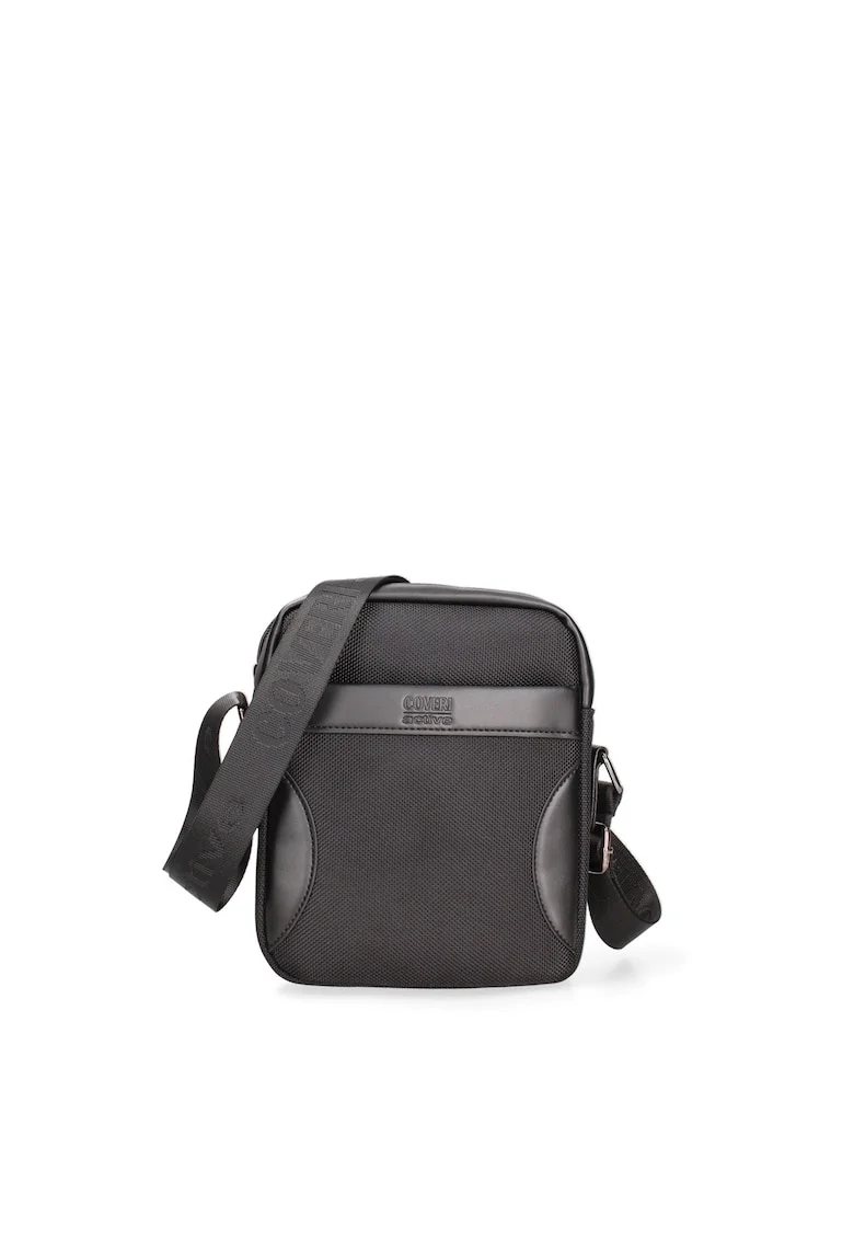 Geanta crossbody cu model uni si insertii din piele ecologica, Negru