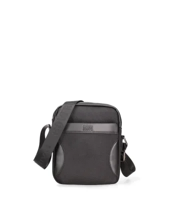 Geanta crossbody cu model uni si insertii din piele ecologica, Negru