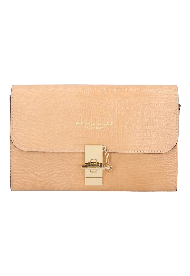 Geanta crossbody texturata din piele, Maro nisip