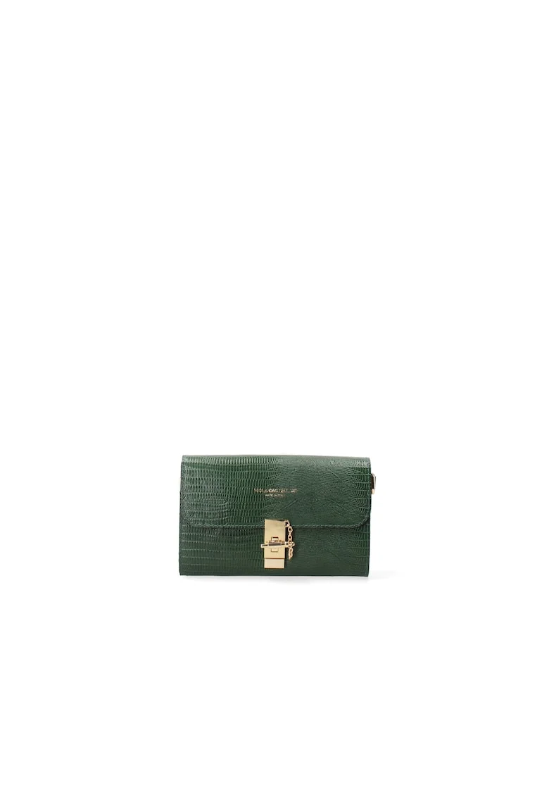 Geanta crossbody texturata din piele, Verde feriga