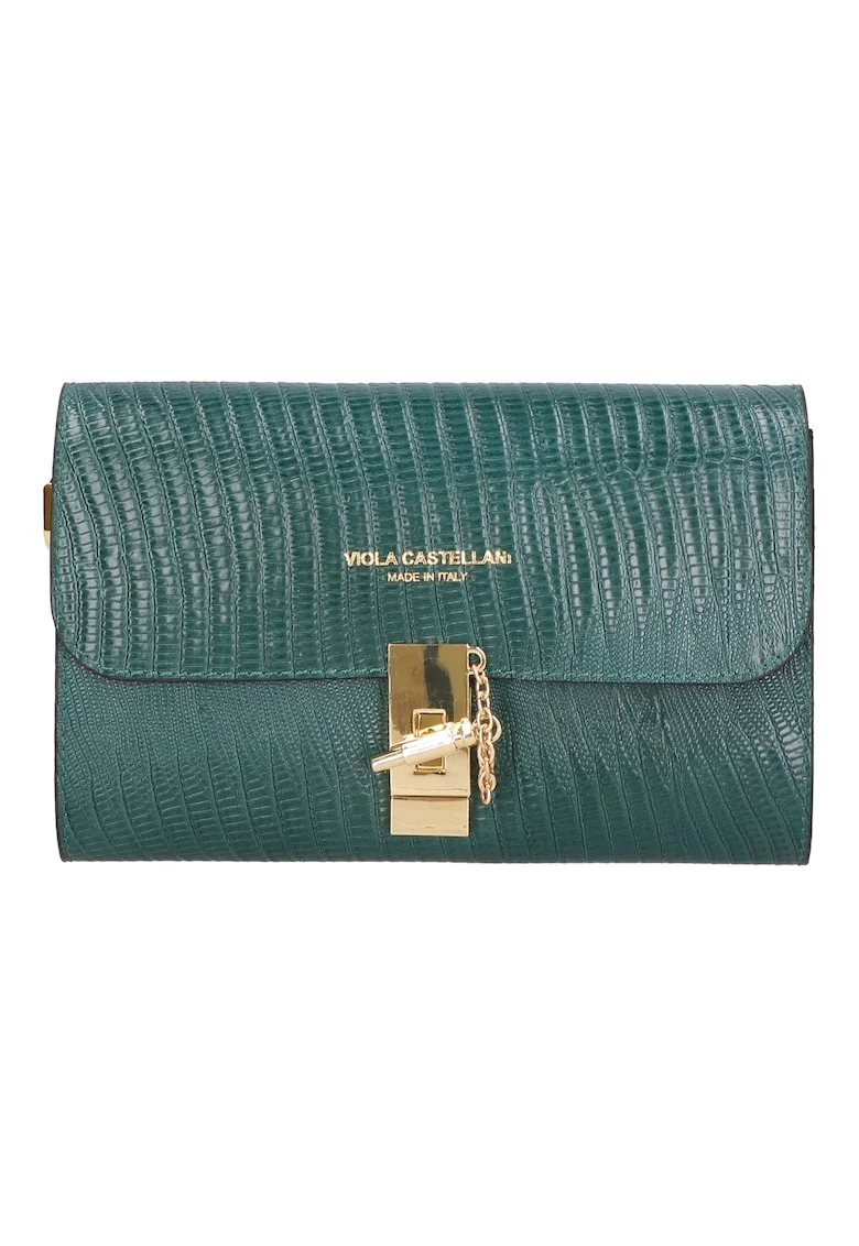 Geanta crossbody texturata din piele, Verde inchis