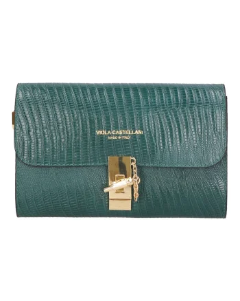 Geanta crossbody texturata din piele, Verde inchis