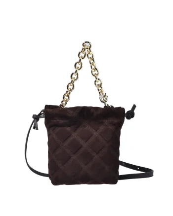 Geanta crossbody din piele intoarsa cu bareta din lant, Maro inchis