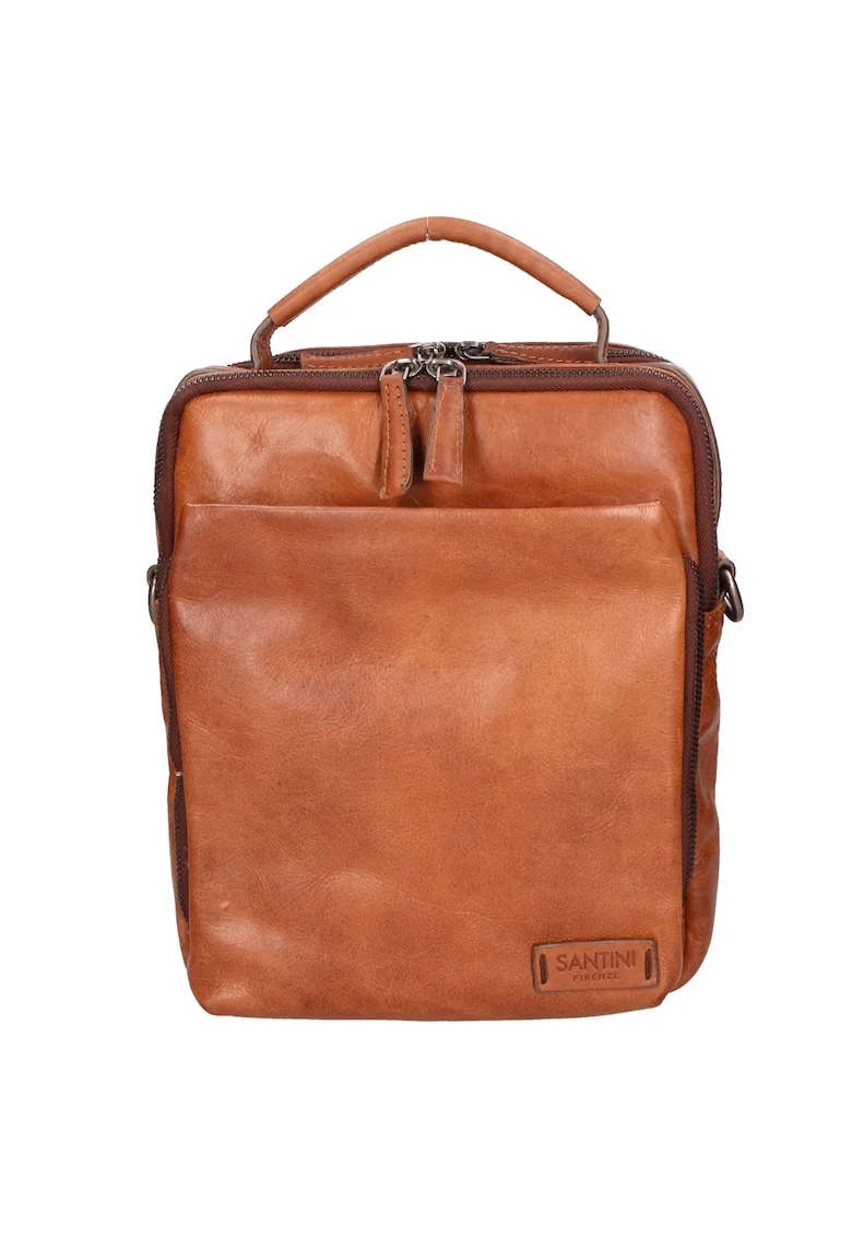Geanta crossbody din piele cu model unisex, Maro cognac