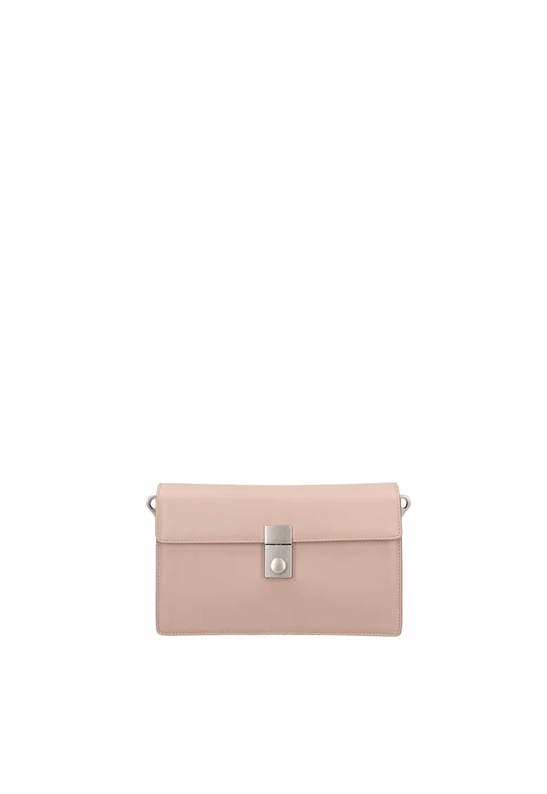 Geanta crossbody de piele cu clapa si bareta detasabila Valoria, Roz pal