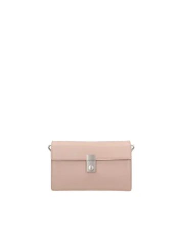 Geanta crossbody de piele cu clapa si bareta detasabila Valoria, Roz pal