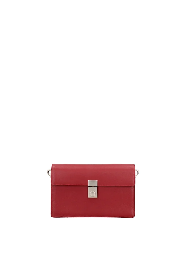 Geanta crossbody de piele cu clapa si bareta detasabila Valoria, Rosu inchis
