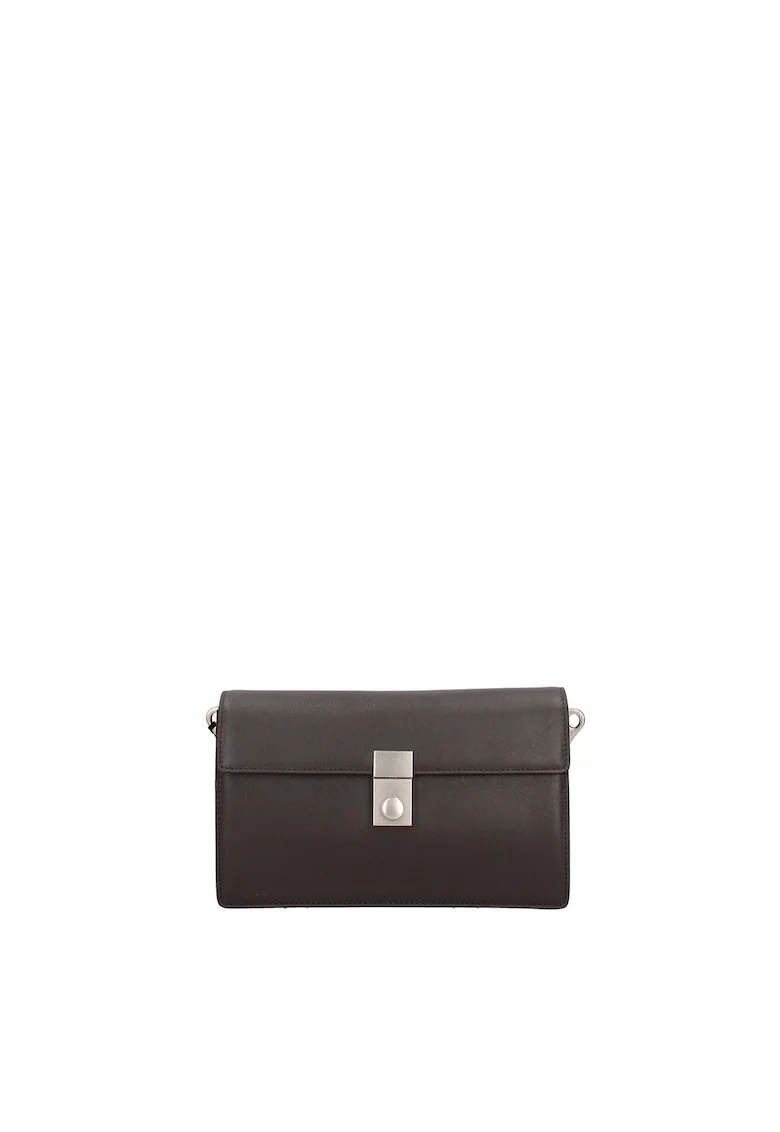 Geanta crossbody de piele cu clapa si bareta detasabila Valoria, Maro inchis