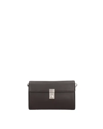 Geanta crossbody de piele cu clapa si bareta detasabila Valoria, Maro inchis