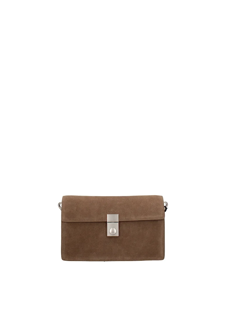 Geanta crossbody de piele intoarsa Celeste Prime, Maro taupe