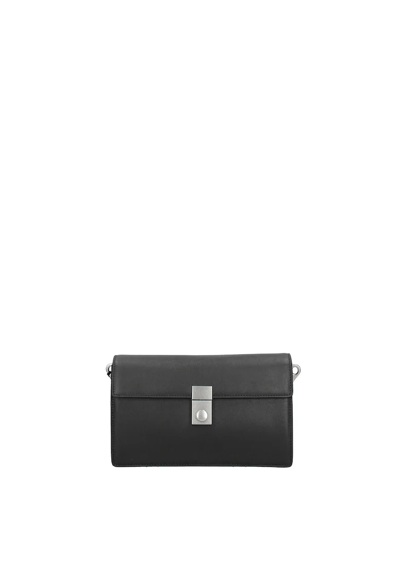 Geanta crossbody de piele cu clapa si bareta detasabila Valoria, Negru