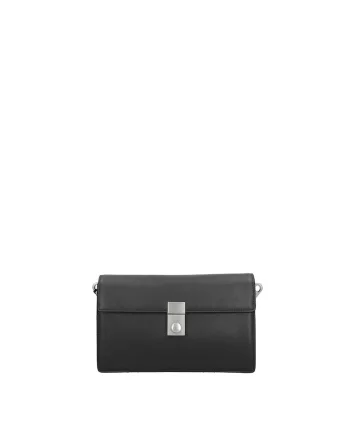 Geanta crossbody de piele cu clapa si bareta detasabila Valoria, Negru