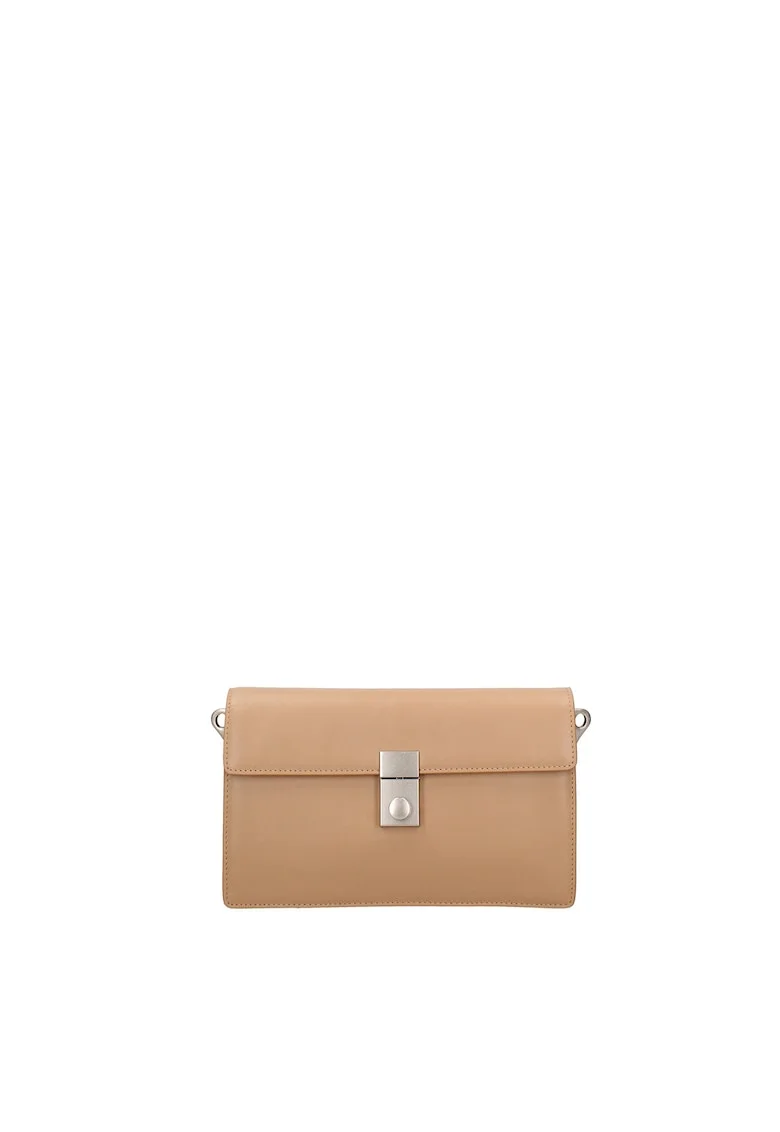 Geanta crossbody de piele cu clapa si bareta detasabila Valoria, Bej
