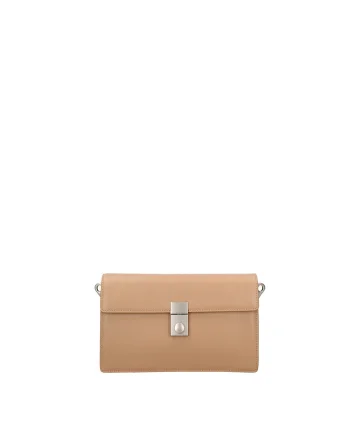 Geanta crossbody de piele cu clapa si bareta detasabila Valoria, Bej