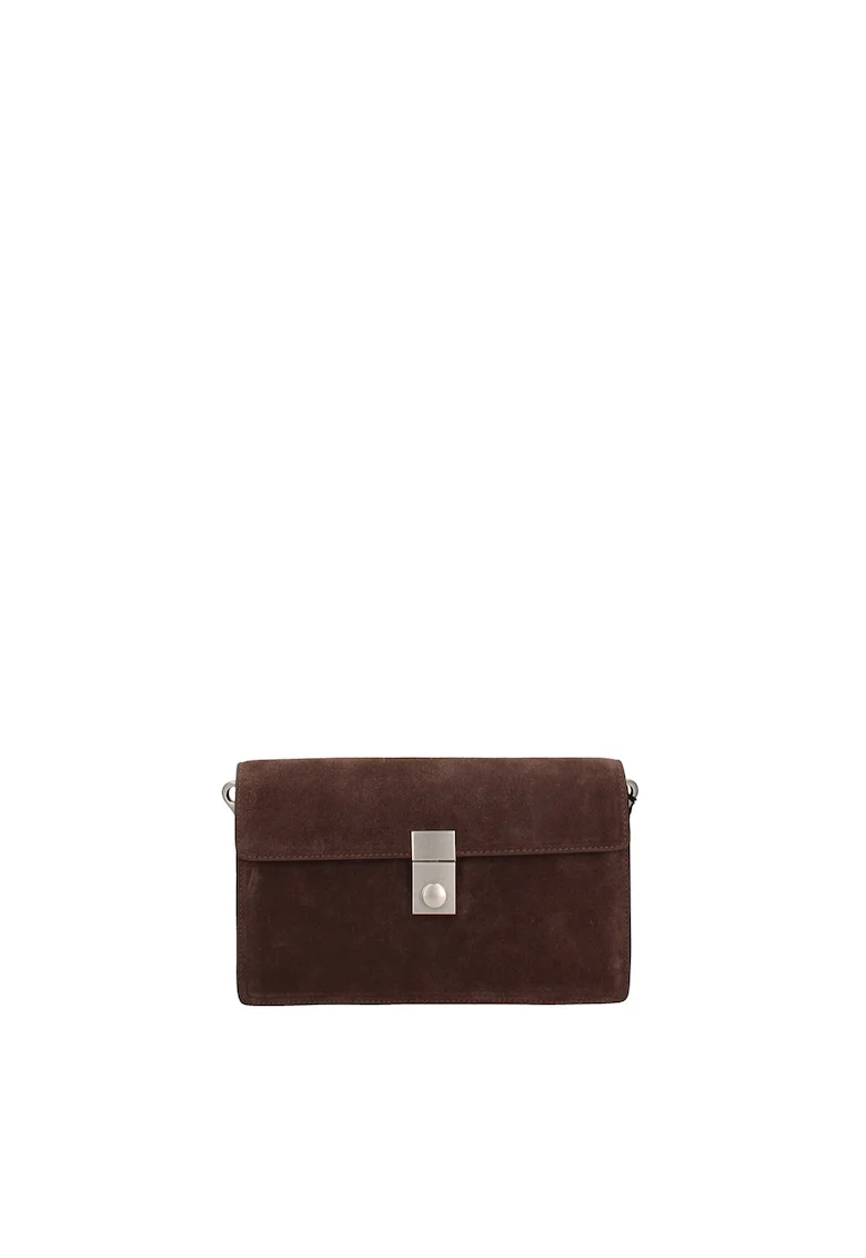 Geanta crossbody de piele intoarsa Celeste Prime, Maro inchis